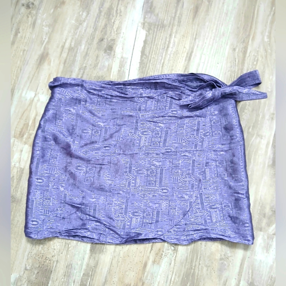 Vested Interest 100% Thai Silk purple tribal design mini wrap skirt